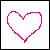 A static pixelated heart outline in bright pink on a white background with black border.