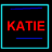 Four square display 'KATIE' text with colored bars; top-left and bottom-left show red text with blue bars, top-right and bottom-right show cyan text with green bars
