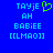 Blue background with light blue pixelated text and a green heart symbol, showing two identical frames side-by-side.