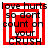 Red and white layered square frames with black text reading "love hurts so don't count on your CRUSH" in pixelated font.