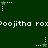 Green background with white pixelated text repeating 'roojitha' and animated star icons that alternate between gray and white states.