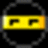 Black background with a circular gray border, yellow rectangular bar containing two black gun icons, white pixelated text reading 'oh no!!' and 'silent ninja in disguise'.