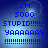 Blue pixelated text on a blue gradient background with four identical showing 'I'M SOOO STUPID!!!!!!!! YAAAAAAAY !!!!!!!!!!!!!!!!'
