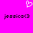 A bright pink background features a white pixelated heart symbol above two identical black text strings reading 'jessica<3' in a retro digital font.