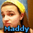 six shows a person with long brown hair and yellow headband, displaying sequential text overlays: Maddy is da BOMB! :D