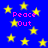 Blue background with yellow stars and pink text reading Peace Out scattered across the image.