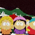Animated contact sheet of South Park characters in winter attire with snow-covered background and flag, displayed as 2x2 grid on gray transparency.