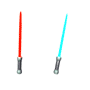 Red and cyan lightsabers in various static poses including parallel, crossed, and angled positions with metallic hilt details.