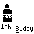 Black ink bottle with 'INK' text above white circle on gray background, showing animation variations of dots and shapes near the circle.