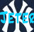 A digital icon featuring a dark blue background with white interlocking 'NY' symbols, overlaid text in various colors and sizes.