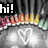 Animated icon with heart symbols and changing text over a grayscale background featuring vertical lines and colorful horizontal stripes.