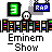 Animated contact sheet of 9 frames showing a pixel art Eminem Show icon with stage, text, and character changes across frames.