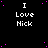 Black background with scattered pink dots and repeated white text "I Love Nick" in a pattern