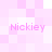 Pixelated pink and white checkered background with four instances of the text 'Nickiey' in light pink, each positioned in a separate quadrant.