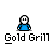 A 4x3 contact sheet of a pixel art animation featuring a character with white face and blue shirt, showing sequential facial expressions from neutral to wide grins while displaying "Gold Grill" text below each frame.