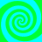 Four identical spiral patterns arranged in a , alternating between green and cyan colors on a solid background
