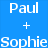 Blue and pink split-screen icon with white text reading "Paul + Sophie in a 6th Grade Way L.O.V.E".