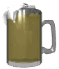 Animated contact sheet of a beer mug with frothy head, showing subtle frame-to-frame variations in liquid level and foam texture across 20 sampled frames arranged in a 5x4 grid.