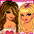 A 3x3 contact sheet of pixel art frames showing a cartoon woman with long brown hair and blonde variations, some with text panels containing phrases like "Why do" and "friends always seem to fade away?" in pink bubble letters.
