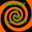 Four identical orange and black spiral patterns with green text reading "danielle is my bestie!!" arranged in a