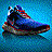 Pixelated image of a sneaker with blue, red, and black colors on a blue background.