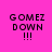 A static image with a bright pink background displaying the text "GOMEZ DOWN !!!" in black pixelated font, repeated across six positions
