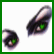 Two pixelated green-eyed faces with dark eyeliner on white background, next to green text reading STAR EYED in blocky font.