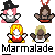 Four pixelated character icons arranged in a 2x2 grid on gray background, each with distinct features and colors.