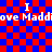 Red and blue checkered background with repeated white text "I love Maddie" in pixelated font, two instances of the phrase visible.