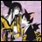 Two anime-style characters embrace against a light purple background, with one character wearing a yellow outfit and the other having black and white fur with pink inner ears.