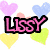 Pixelated text icons with heart backgrounds; 'Lissy' in pink, 'ALLE' in yellow, 'KAYLN' in blue, and partial 'HUG' and 'LOVE' text.