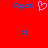 Red background with blue text 'Ryon' and a pink heart symbol above two identical blue smiley faces.