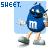 A 4-frame animated contact sheet showing a blue M&M character with sunglasses, white gloves, and gray shoes against light blue backgrounds, each frame displaying different text overlays.