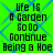 Green background with blue diamond pattern, pixelated text reading 'Life 16', 'Garden', '6000', 'Continue', and 'Being a Hoe' in black font.