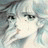 Pixelated close-up of a character's face with dark hair, visible eyes, and light skin tones against a muted background.