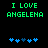 Green pixelated text "I LOVE ANGELENA" above blue heart symbols on a black background, with two variations of the hearts' arrangement.