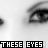 Black-and-white of repeated eye close-ups with overlaid text reading 'THESE EYES' and 'HIDE THE PAIN' in pixelated font