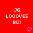 Red background with repeated white text 'JG LOOOVES BD!' and pink heart symbols in a