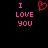 Pixelated text and heart symbol on black background with pink and red elements.