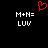 Red pixelated heart symbol above two identical white text blocks reading 'M+N=' and 'LUV' on black background.