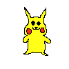 Yellow cartoon character with red cheeks and black eyes stands beside gray smoke-like shapes, some of which engulf the character as red horizontal bars appear below.