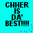 Cyan background with black text reading 'CHHER IS DA' BEST!!!!' and scattered blue dots in two identical