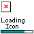 Four identical display a red X in a white square with gray border above text reading "Loading Icon" and a teal progress bar
