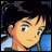 A 48x48 pixel buddy icon split into two sections: a left-side anime character portrait and a right-side text logo on black background.