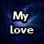 Pixelated text on a dark blue background with light blue swirls, displaying 'My Love' and 'I Miss You' in white block letters.