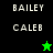 Pixelated text displays 'BAILEY' and 'CALEB' over black and green backgrounds with a star symbol changing from green to black.