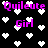 Black background with scattered white pixelated hearts and repeated text in bright pink: 'Quileute' above 'Girl'.