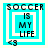 Four variations of a pixelated icon with 'SOCCER IS MY LIFE' text and '<3' symbol, each showing different nested square frame arrangements.