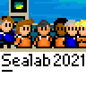 Animated contact sheet of Sealab 2021 characters in a pixel art style with speech bubbles and underwater scenes, displayed on gray background.