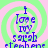 Pixelated blue text reads "I love my sarah stephens" over a green and pink spiral background with four identical
